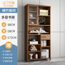带门书架落地置物架客厅储物柜大容量简约家用儿童学生书柜收纳架(茶色上门下抽书柜【加固款】 默认版本)