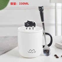 可爱猫咪马克杯卡通陶瓷杯子情侣男女水杯咖啡杯带盖勺早餐牛奶杯(手机支架猫咪A款（泡沫装）)