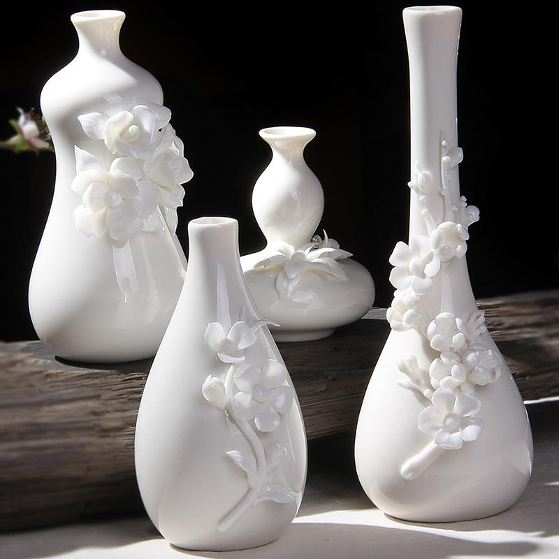 【关耳窑茶具图片】关耳窑 德化高白瓷手工雕花小花瓶 4款可选(5号小