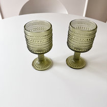 包邮创意绿色树叶高脚酒杯香槟玻璃杯中古杯绿色复古杯子红酒杯(珠点高脚杯（6个装）)