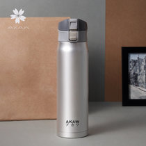 日本AKAW愛家屋 保温杯男 不锈钢刻字水杯***定制泡茶杯女便携(银灰色500ML)