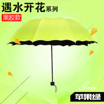 晴雨伞折叠黑胶遮阳伞遇水开花太阳伞三折防晒漏男女晴雨两用(绿色)