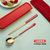304不锈钢筷子勺子叉子套装餐具件套单人便携式学生旅行收纳盒(红金两件套+盒子+袋子 默认版本)