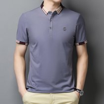威猛T恤男短袖夏季2021新款运动半袖速干体恤男士POLO衫男 BY8837XXL码深麻灰 条纹 翻领 舒适