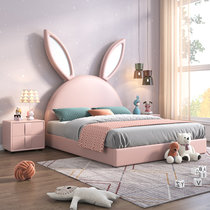 朷木 儿童床男孩女生兔子创意小户型卧室现代简约软包皮床单人梦幻美式公主床(1.5*2.0米（框架结构） 床+床头柜*1)