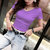 短款T恤女短袖2022年新款夏季上衣女紧身高腰纯棉露脐半袖体恤(XXL（116  - 130斤） 紫色【V领】)