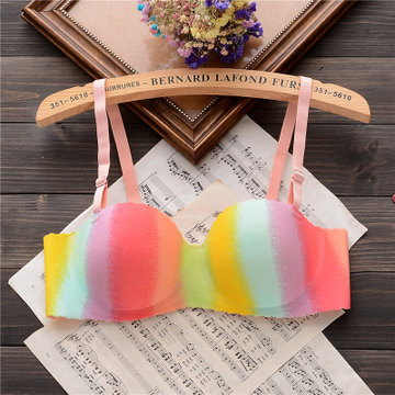 性感文胸聚拢一片式无痕婚纱女士内衣隐形胸罩半杯露背(b七彩单件)