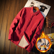 冬季男士保暖衬衫男加绒加厚长袖韩版修身青年纯色衬衣男装衣服潮ZW003(红色 XXL)