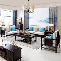 美天乐 新中式实木沙发 现代中式沙发组合 简约别墅古典禅意沙发客厅家具(黑檀色 单人位)