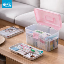 茶花药箱家用家庭装收纳盒塑料双层幼儿园儿童宝宝婴儿小医药箱(蓝色)