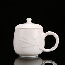 凯斯唯嘉 德化羊脂玉白瓷泡茶杯家用陶瓷个人专用水杯大号335ml办公杯 竹韵羊脂玉办公杯/ 图片