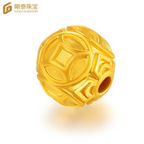 刚泰珠宝 3D硬金黄金转运珠古钱币足金路路通财源广进手串珠子 金钱珠