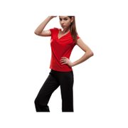路伊梵时尚运动21302户外运动休闲健身女款健身服套装（大红+黑）（L）