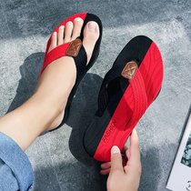 SUNTEK夏季人字拖鞋男士凉鞋透气防滑时尚夹脚休闲沙滩鞋个性外穿凉拖鞋(43 2021黑红)