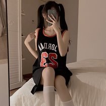 SUNTEK夏天背心睡裙女夏季薄款2022年新款吊带纯欲风无袖米灰睡衣裙(背心裙 042XM 数字字母-黑色)