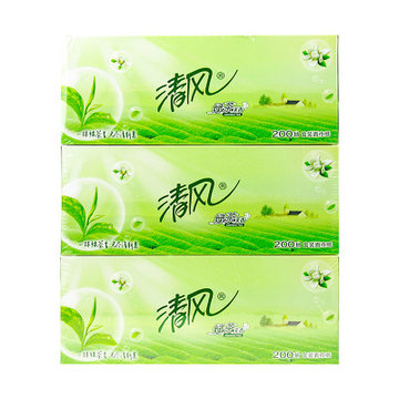 清风绿茶茉香系列200抽3盒装盒装面纸