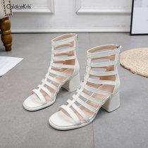 CaldiceKris （中国CK）后拉链时尚镂空凉鞋女舒适凉靴CK-X1688-6(35 白色)