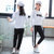 女童装2019春秋款长袖卫衣套装纯棉印花韩版休闲运动两件套120-170码(150（身高140-150） 黑色)