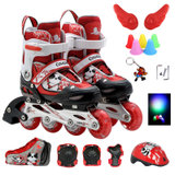 美洲狮（COUGAR）MS757 可调闪光轮滑鞋儿童套装男女直排溜冰鞋旱冰鞋(红色 S码29-32码)