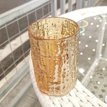 ins新款树皮纹杯 创意加厚玻璃杯异形杯子北欧餐厅果汁咖啡杯水杯(琥珀矮款-290ml)