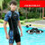 大码温泉平角速干水母衣男士游泳衣五分裤半袖上衣(蓝色套装加泳镜 4XL(170-200斤))