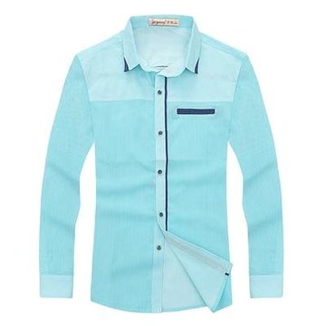 泽阳zeyang2013新款男装长袖衬衫时尚休闲百搭衬衫zy6607青色l