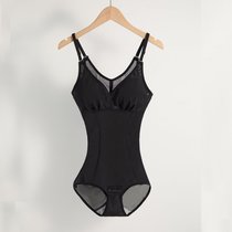 SUNTEK夏季超薄连体塑身衣带文胸吊带产后收腹束腰美体塑形瘦束身内衣女(M（适合94-108斤） 黑色1件装)