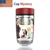 美国cupmystery卡通创意可爱商务仿皮纹杯盖带茶隔男士女士玻璃杯(幸福一家人)