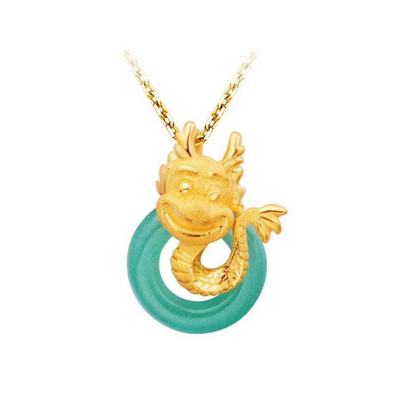 k金饰品图片】周大福r9104正品定价黄金足金镶东陵石生肖吊坠(龙)(3
