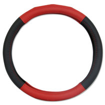 车德克（CEDEKE）DK-1303真皮环保硅胶白内圈方向盘套（黑红）