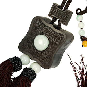 海天堂构 黑檀木镶翡翠玉汽车香水挂件挂饰 韩国创意饰品(暗香浮动 )