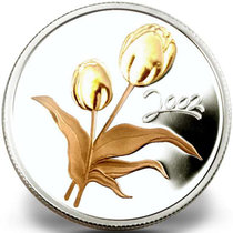 2002年加拿大发行金色郁金香精制镀金纪念银币