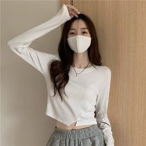 SUNTEK白色打底衫女春春季冬2022新款内搭T恤小众设计感不规则长袖上衣(均码 白色)