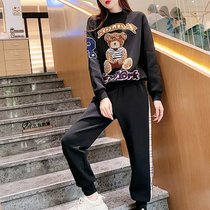 欧洲站休闲时尚卫衣运动套装2021年春秋气质两件套女(黑色【套装】)