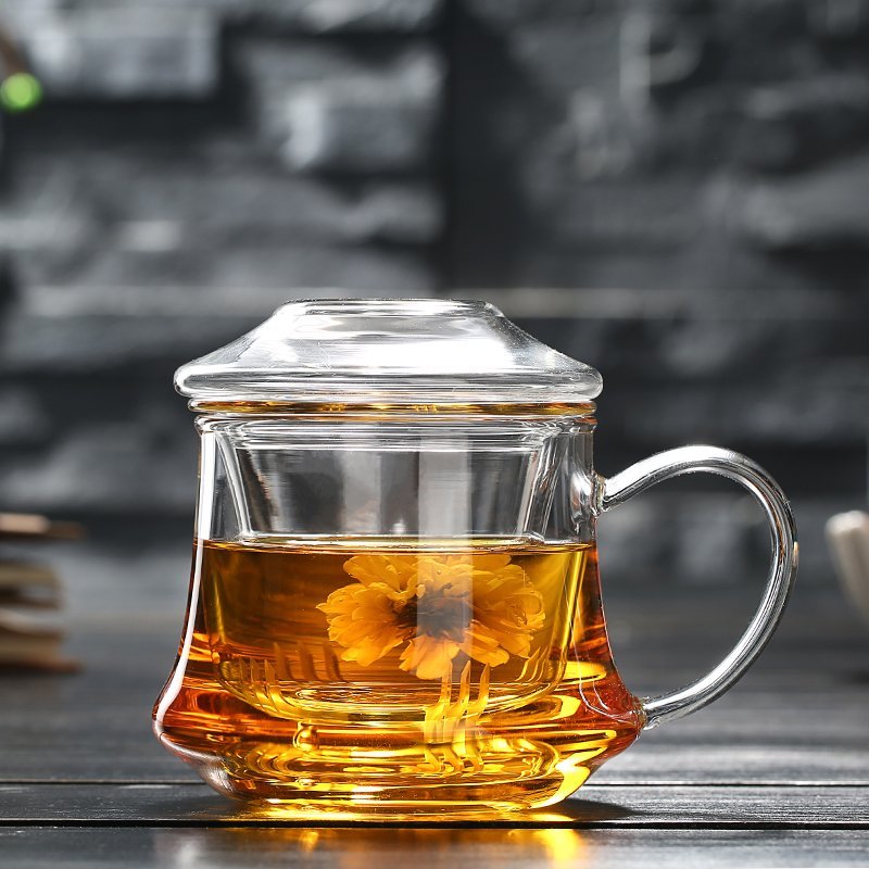 玻璃杯带把玻璃杯加厚耐热带盖过滤花茶杯女办公室水杯茶水分离泡茶杯