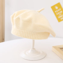 SUNTEKins秋冬新款韩版婴幼儿童洋气针织帽贝雷帽子宝宝柔软画家毛线帽(约7个月-4岁（46-52cm）有弹性 米白色 针织贝雷帽)