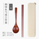 筷子盒便携式外带儿童单人装餐具一人食筷子勺子餐具筷子勺子套装(咖啡色（圆勺） 默认)