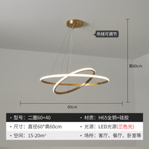 后现代简约轻奢客厅吊灯餐厅灯卧室灯创意大气圆环北欧全铜灯具饰(全铜双圈60*40CM+配三色LED光源 默认版本)