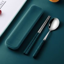 筷子勺子套装一人食便携餐具三件套不锈钢叉子单人学生可爱收纳盒_1639206409(两件套深蓝)