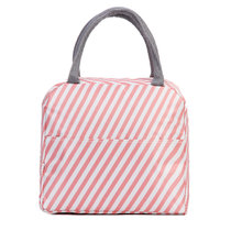 加厚户外保温袋保温便当包手提便捷饭盒包带饭袋子学生手提包(粉色条纹)