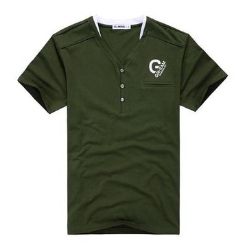 百诺服饰2013春季新品男士v领短袖时尚休闲t恤ct13b215军绿xxl