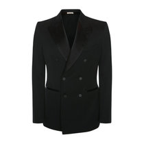 Alexander McQueen男士混合双排扣日本barathea夹克QRV01-100046黑色 时尚百搭