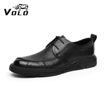 VOLO/犀牛皮鞋秋季新款商务休闲鞋头层牛皮日常系带圆头平跟鞋子(黑色 44)