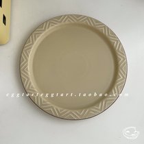 吃一只蛋挞 米黄色条纹浮雕早餐陶瓷碗盘碟套装西餐餐盘牛排盘(8寸圆盘 默认版本)