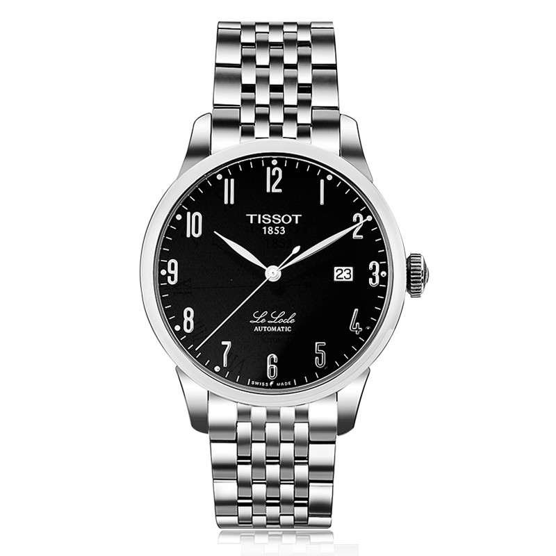 瑞士品牌表天梭tissot手表力洛克系列自动机械表男表黑数字钢带t4