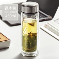 新年快乐礼品双层玻璃杯批发广告杯定制logo印字水杯子茶杯订定做(银色450ml)
