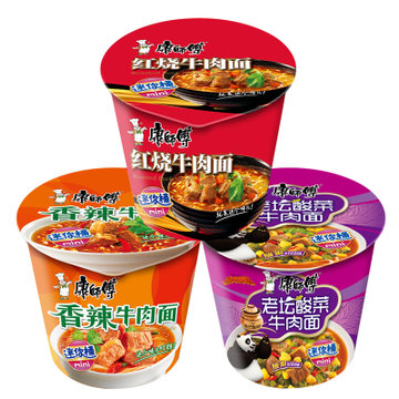 康师傅mini桶红烧香辣酸菜多口味可选方便面12桶整箱装方便泡面