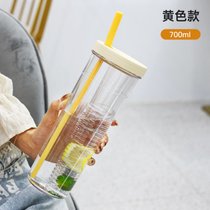 塑料吸管杯女生高颜值大容量网红简约便携喝水杯子带吸管便携夏季(黄色-700ml)
