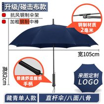 雨伞定制印logo定做广告伞男加大加固加厚遮阳防晒长柄伞批发黑伞kb6(长柄-钢制款碰击藏青)