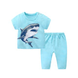 婴儿夏装分体套装夏季薄款宝宝长袖空调房衣服3-6个月新生儿睡衣(TZ604蓝色 100cm)